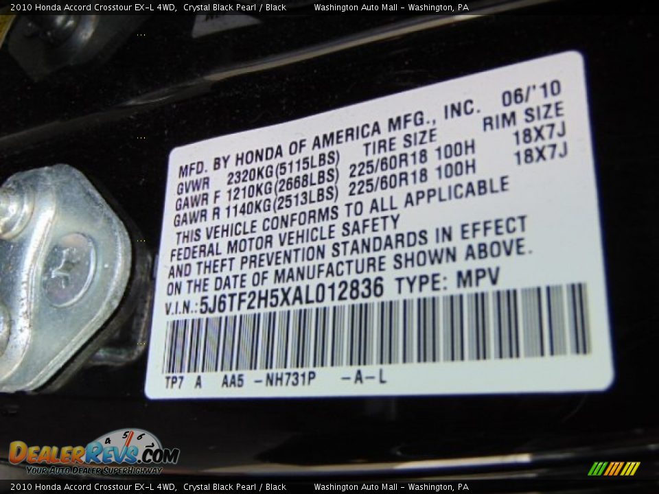 2010 Honda Accord Crosstour EX-L 4WD Crystal Black Pearl / Black Photo #19