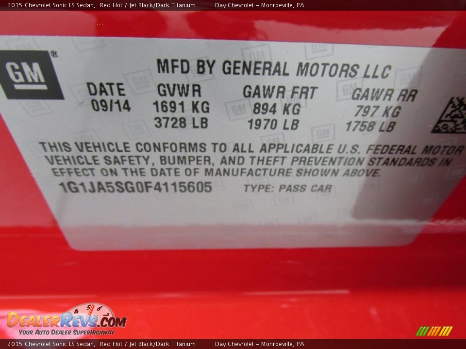 2015 Chevrolet Sonic LS Sedan Red Hot / Jet Black/Dark Titanium Photo #19