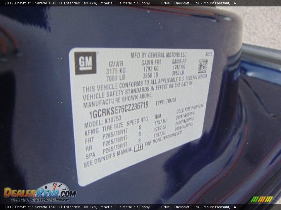 2012 Chevrolet Silverado 1500 LT Extended Cab 4x4 Imperial Blue Metallic / Ebony Photo #27
