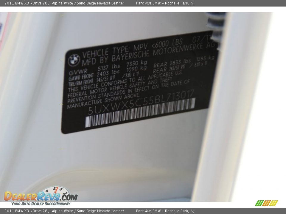 2011 BMW X3 xDrive 28i Alpine White / Sand Beige Nevada Leather Photo #35