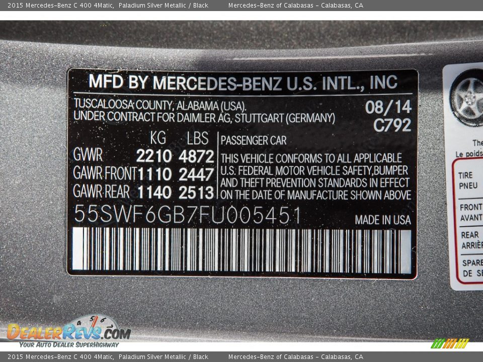 2015 Mercedes-Benz C 400 4Matic Paladium Silver Metallic / Black Photo #7
