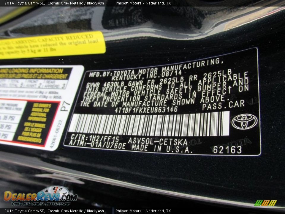 2014 Toyota Camry SE Cosmic Gray Metallic / Black/Ash Photo #33