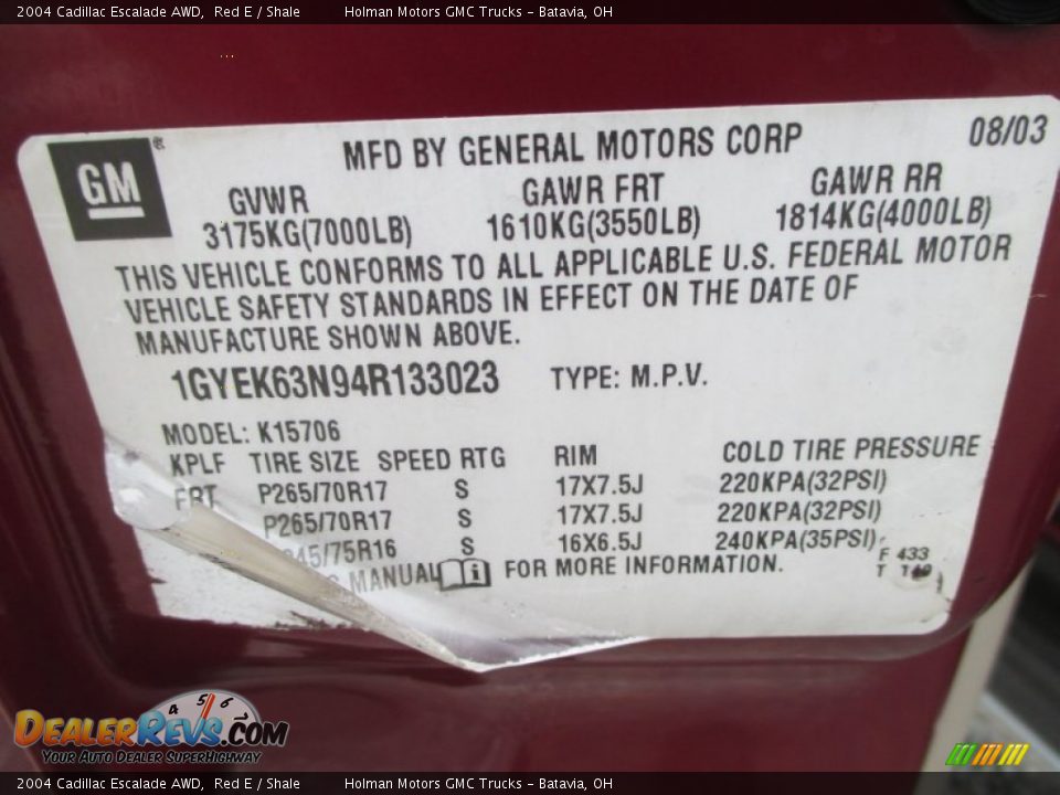 2004 Cadillac Escalade AWD Red E / Shale Photo #4