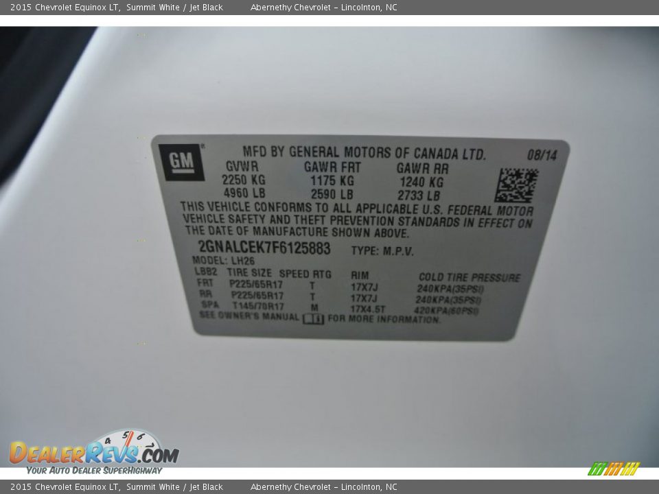 2015 Chevrolet Equinox LT Summit White / Jet Black Photo #7