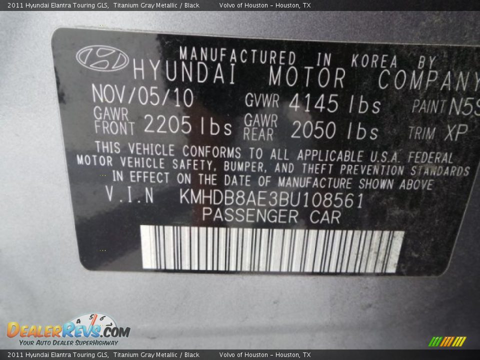 2011 Hyundai Elantra Touring GLS Titanium Gray Metallic / Black Photo #31