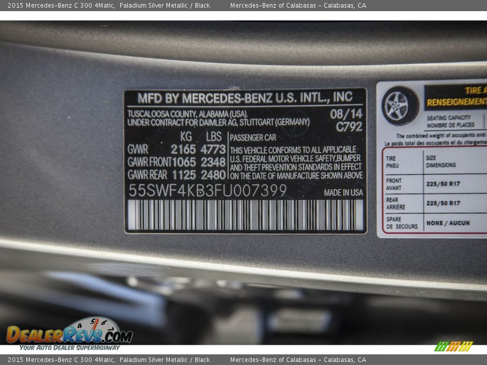 2015 Mercedes-Benz C 300 4Matic Paladium Silver Metallic / Black Photo #7
