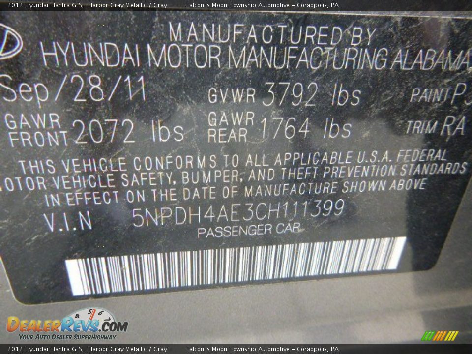 2012 Hyundai Elantra GLS Harbor Gray Metallic / Gray Photo #3