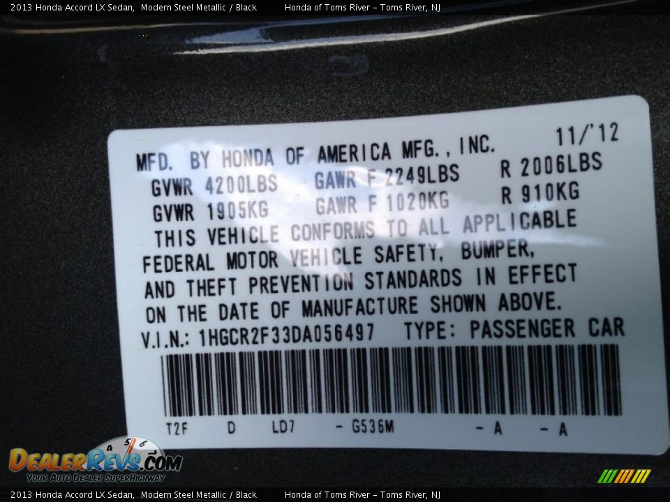 2013 Honda Accord LX Sedan Modern Steel Metallic / Black Photo #15