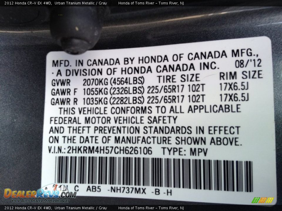 2012 Honda CR-V EX 4WD Urban Titanium Metallic / Gray Photo #17