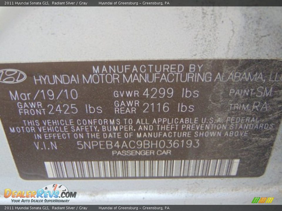 2011 Hyundai Sonata GLS Radiant Silver / Gray Photo #24