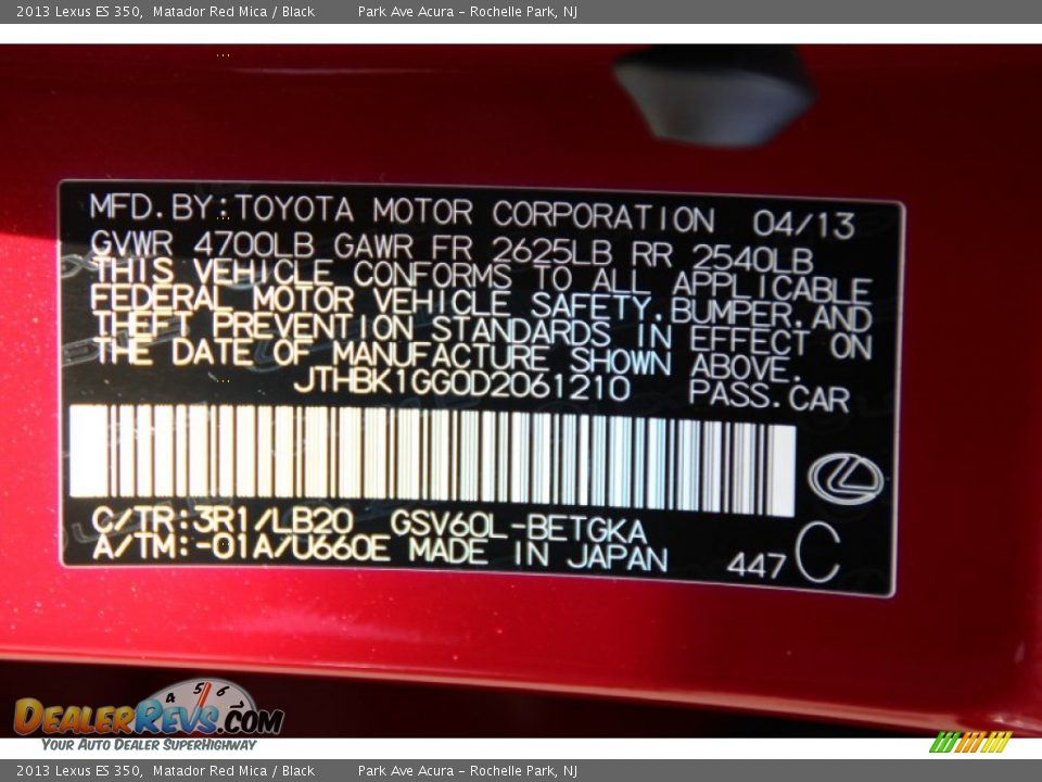 2013 Lexus ES 350 Matador Red Mica / Black Photo #36