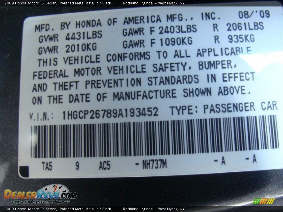 2009 Honda Accord EX Sedan Polished Metal Metallic / Black Photo #30