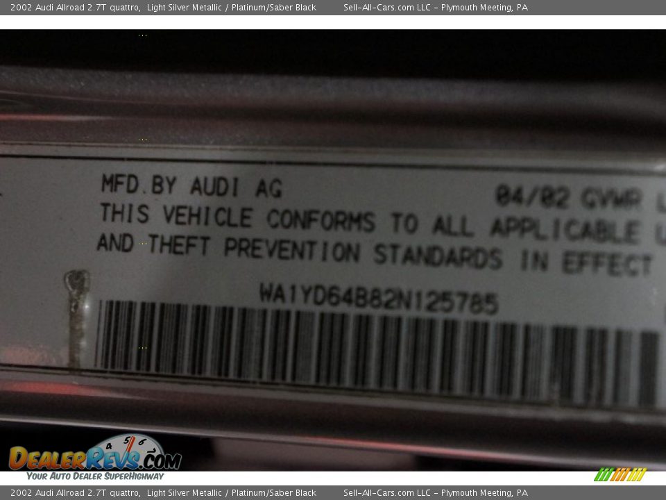 2002 Audi Allroad 2.7T quattro Light Silver Metallic / Platinum/Saber Black Photo #14