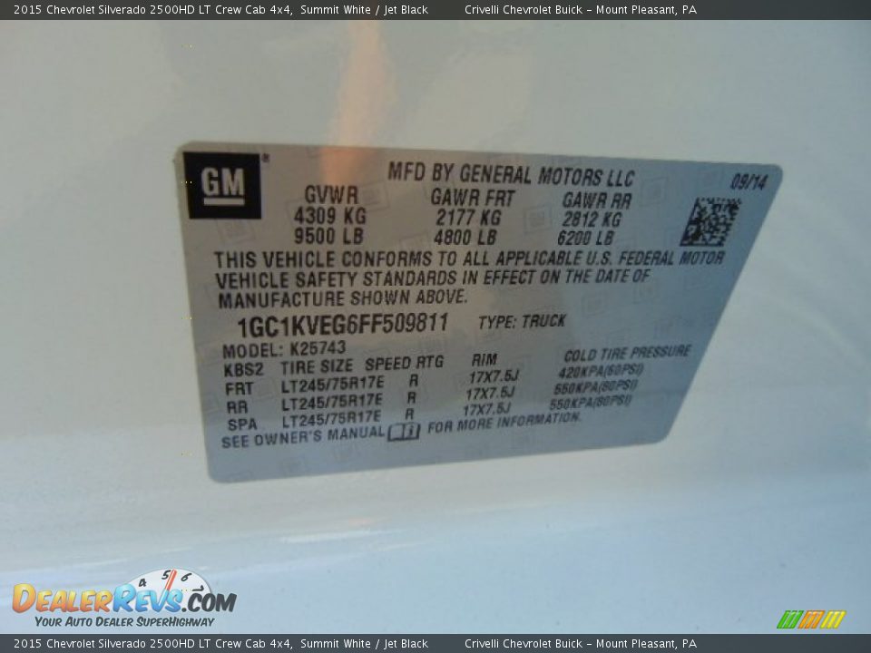 2015 Chevrolet Silverado 2500HD LT Crew Cab 4x4 Summit White / Jet Black Photo #19
