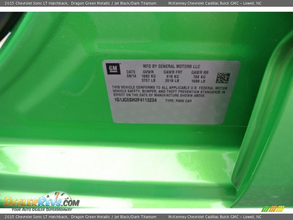 Info Tag of 2015 Chevrolet Sonic LT Hatchback Photo #7