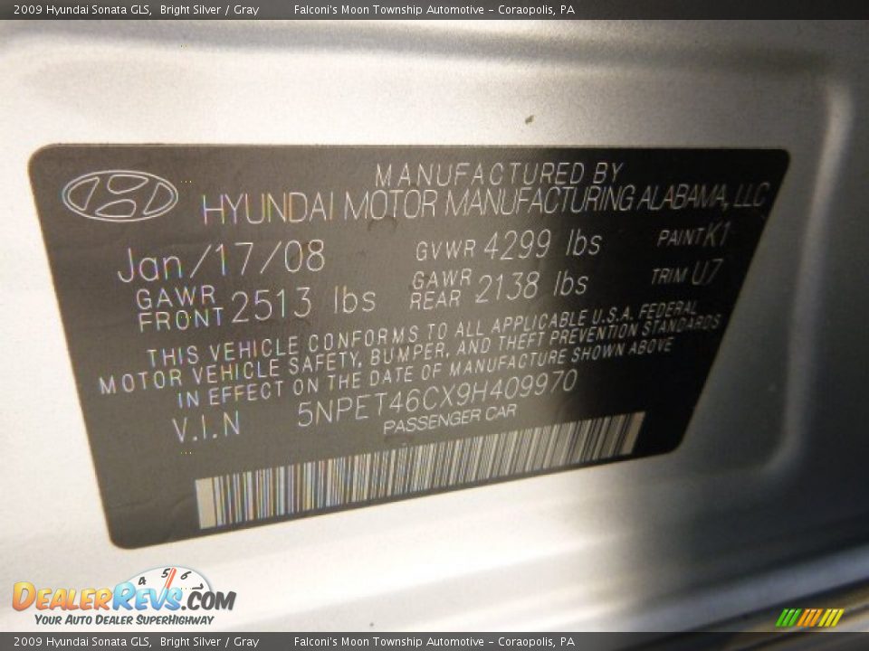 2009 Hyundai Sonata GLS Bright Silver / Gray Photo #3