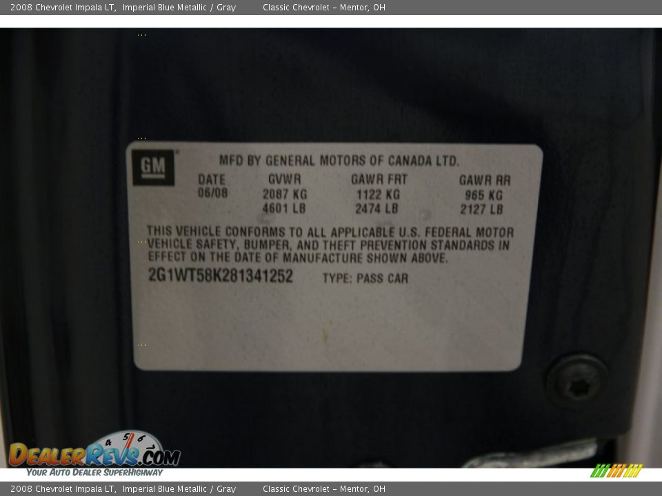 2008 Chevrolet Impala LT Imperial Blue Metallic / Gray Photo #14