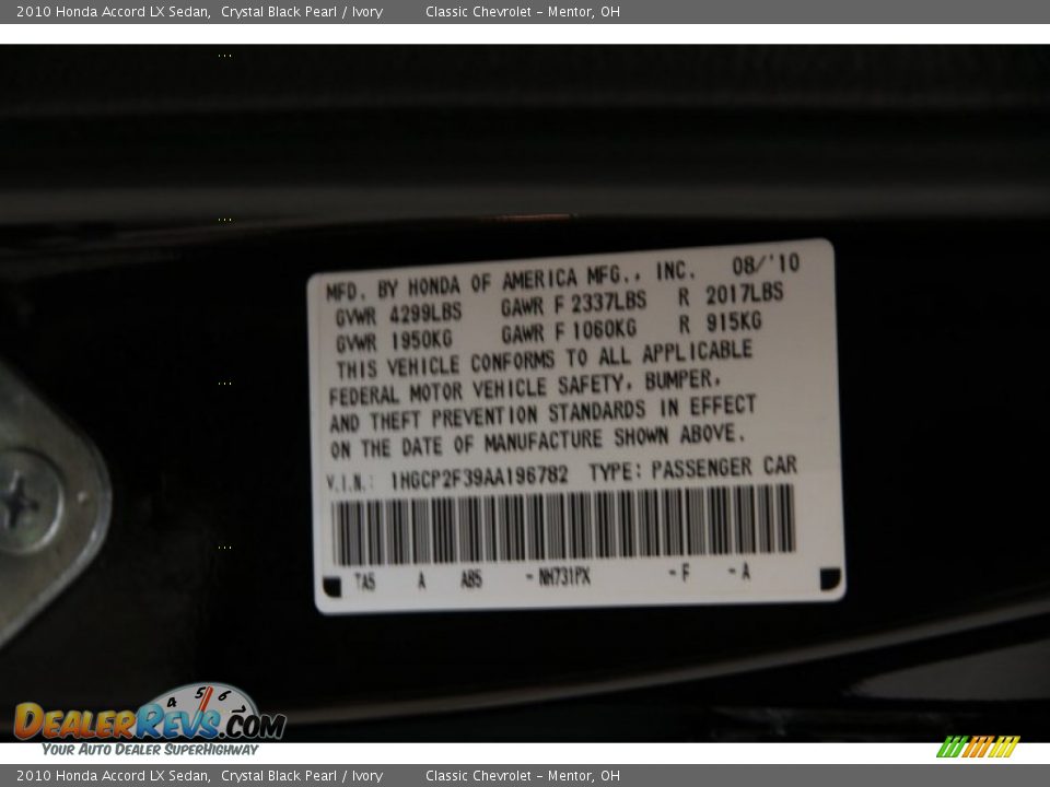 2010 Honda Accord LX Sedan Crystal Black Pearl / Ivory Photo #16