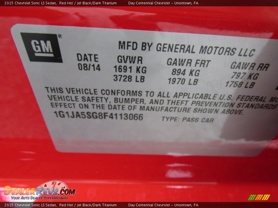 2015 Chevrolet Sonic LS Sedan Red Hot / Jet Black/Dark Titanium Photo #19