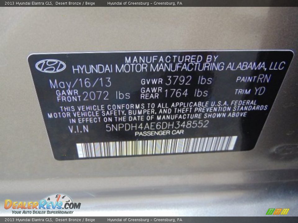 2013 Hyundai Elantra GLS Desert Bronze / Beige Photo #24