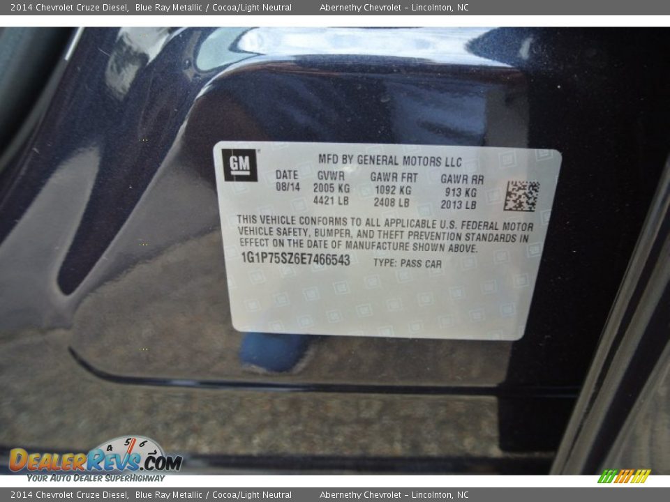 2014 Chevrolet Cruze Diesel Blue Ray Metallic / Cocoa/Light Neutral Photo #7