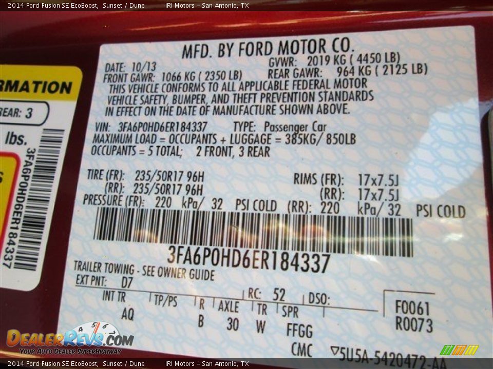 2014 Ford Fusion SE EcoBoost Sunset / Dune Photo #10