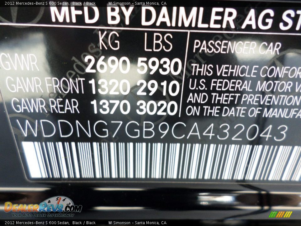 2012 Mercedes-Benz S 600 Sedan Black / Black Photo #26