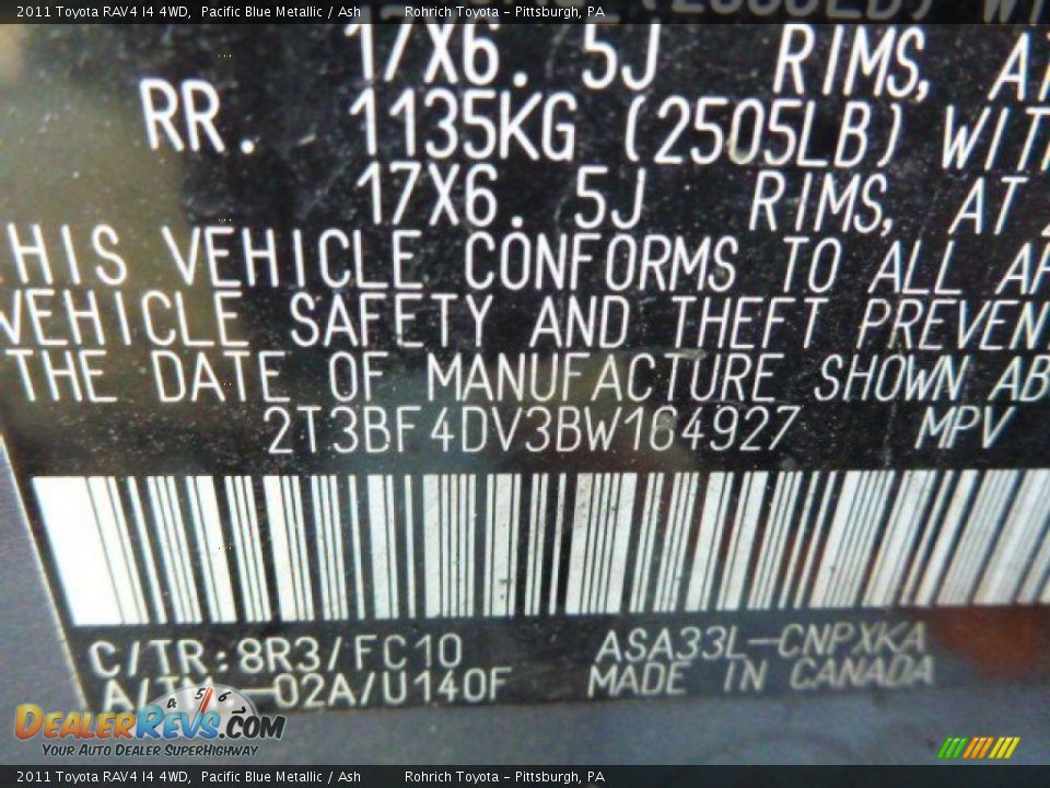 2011 Toyota RAV4 I4 4WD Pacific Blue Metallic / Ash Photo #3