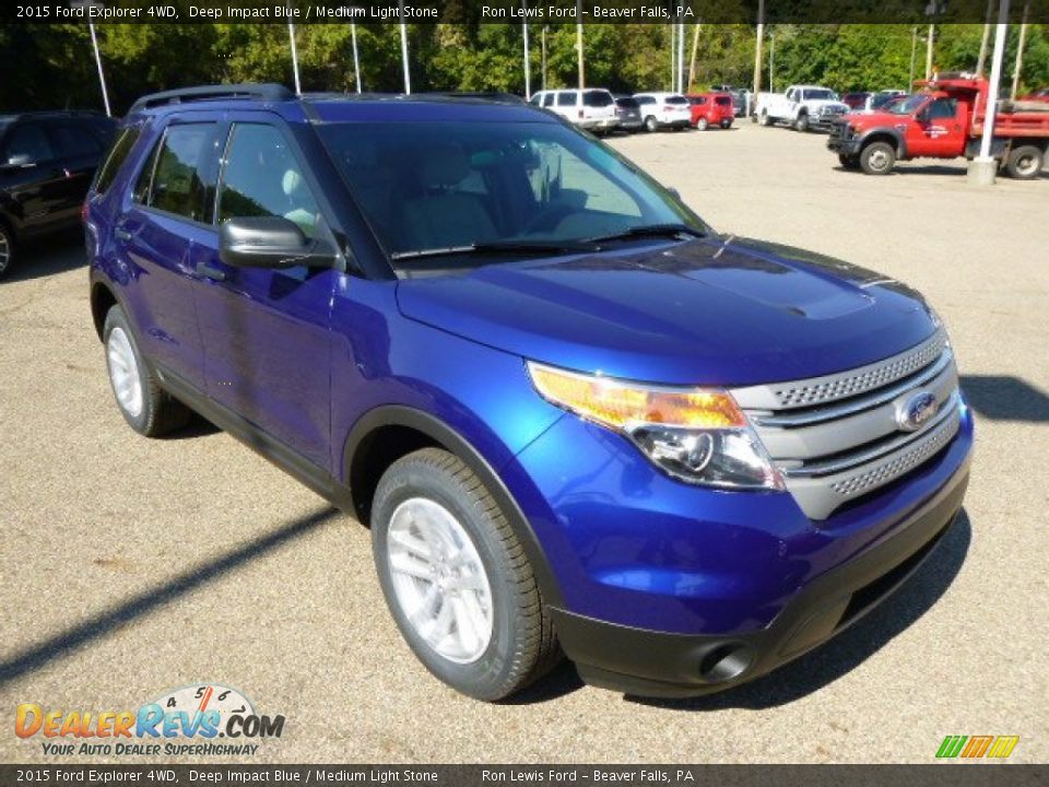 2015 Ford Explorer 4WD Deep Impact Blue / Medium Light Stone Photo #2