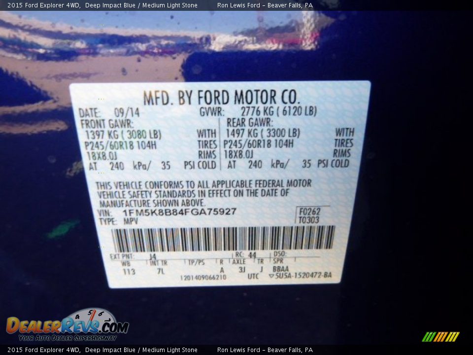 2015 Ford Explorer 4WD Deep Impact Blue / Medium Light Stone Photo #20