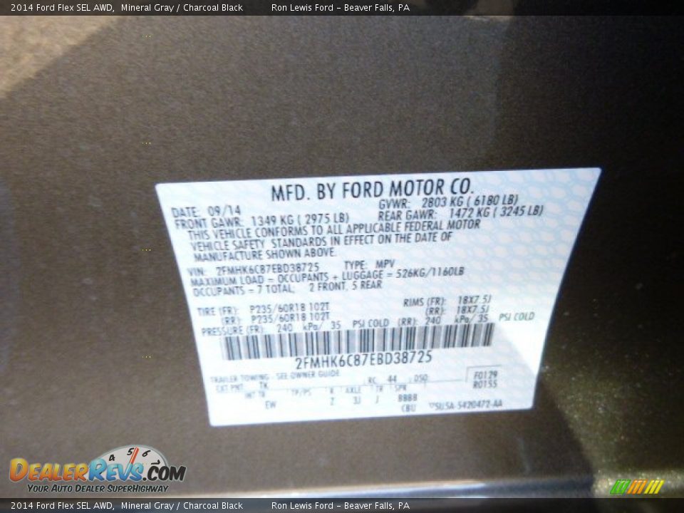 2014 Ford Flex SEL AWD Mineral Gray / Charcoal Black Photo #20