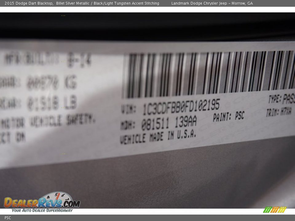 Dodge Color Code PSC Billet Silver Metallic