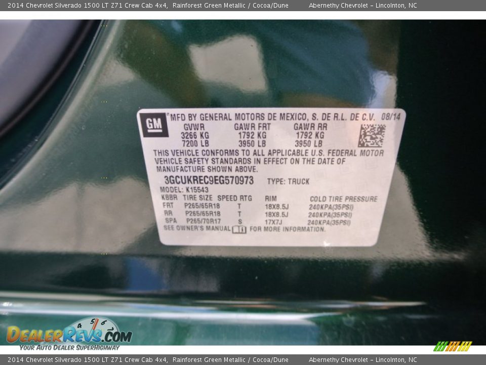 2014 Chevrolet Silverado 1500 LT Z71 Crew Cab 4x4 Rainforest Green Metallic / Cocoa/Dune Photo #7