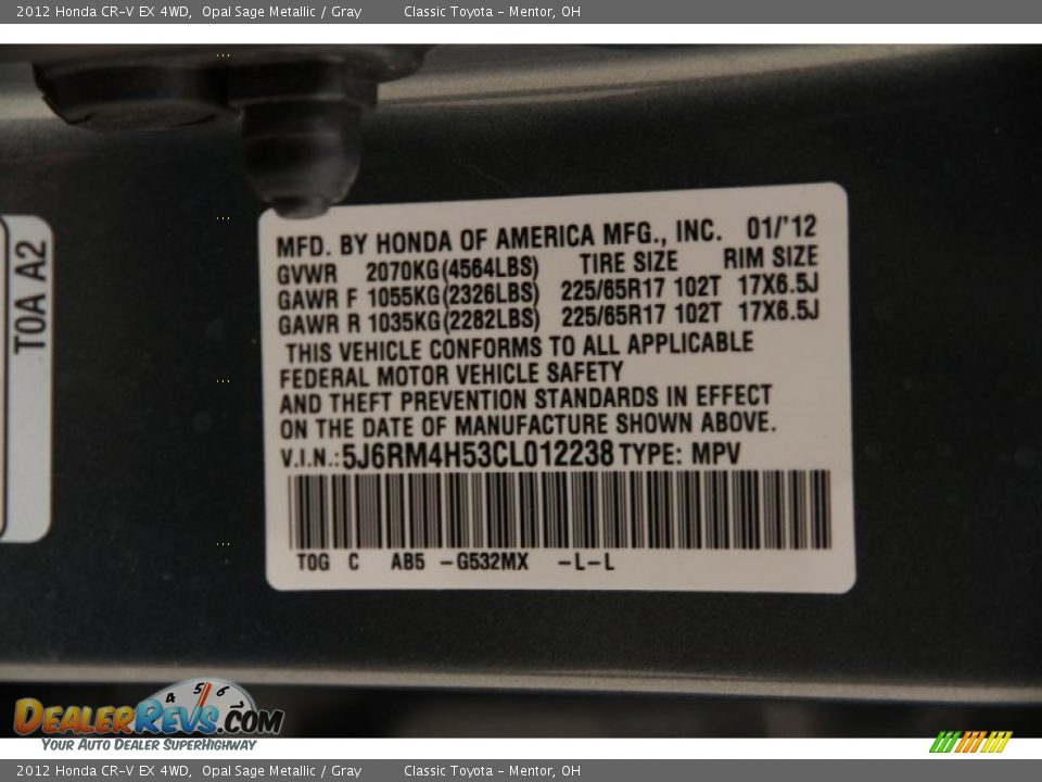 2012 Honda CR-V EX 4WD Opal Sage Metallic / Gray Photo #21