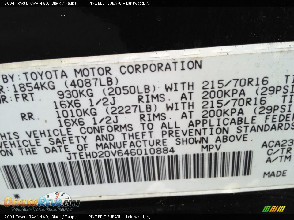 2004 Toyota RAV4 4WD Black / Taupe Photo #19