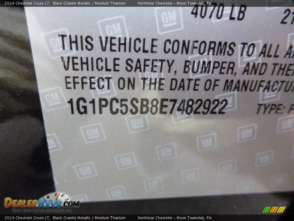 2014 Chevrolet Cruze LT Black Granite Metallic / Medium Titanium Photo #14