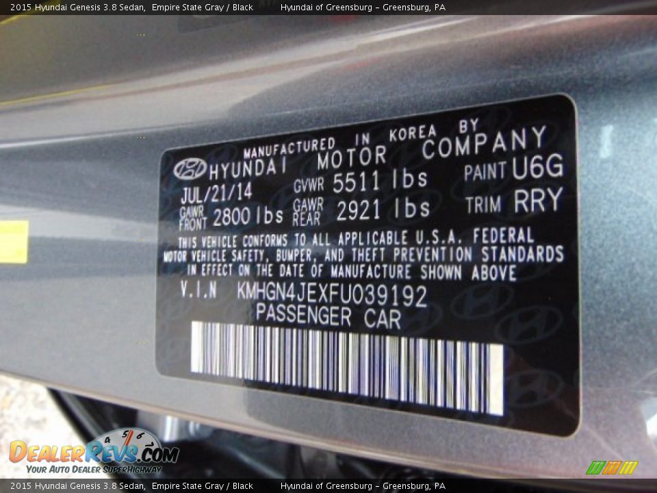 2015 Hyundai Genesis 3.8 Sedan Empire State Gray / Black Photo #25