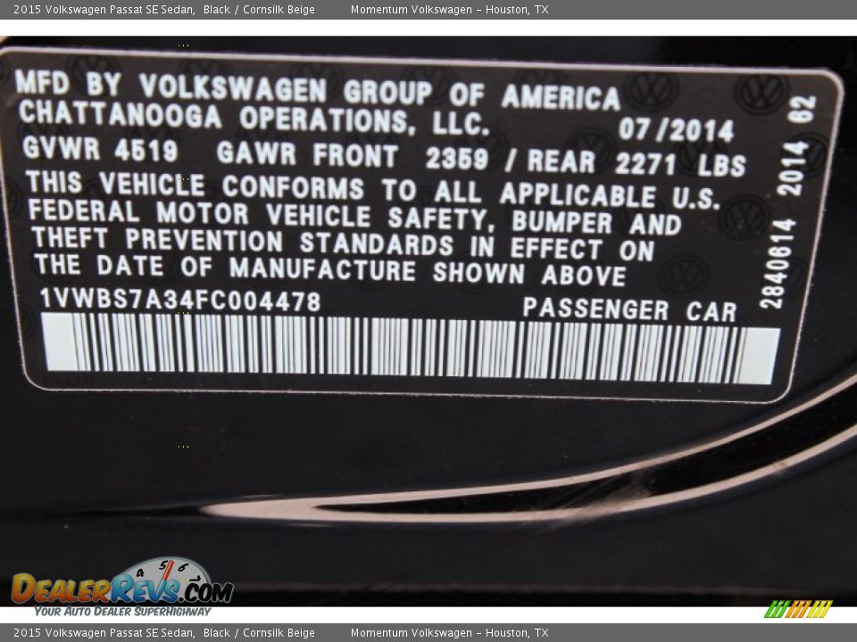 2015 Volkswagen Passat SE Sedan Black / Cornsilk Beige Photo #25