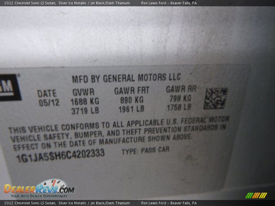 2012 Chevrolet Sonic LS Sedan Silver Ice Metallic / Jet Black/Dark Titanium Photo #20