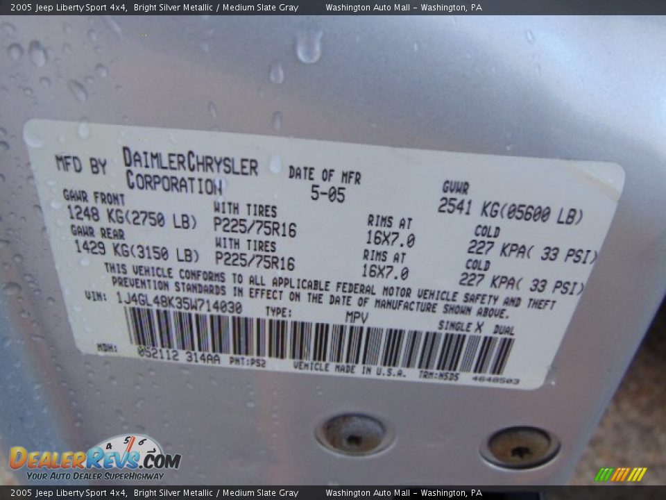 2005 Jeep Liberty Sport 4x4 Bright Silver Metallic / Medium Slate Gray Photo #19