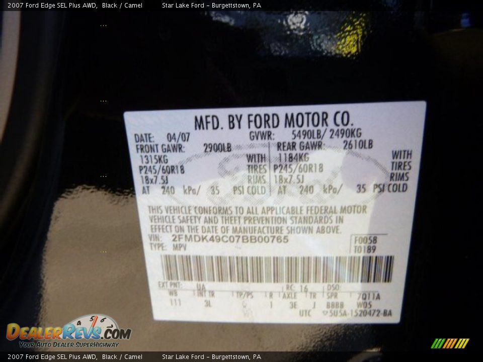 2007 Ford Edge SEL Plus AWD Black / Camel Photo #20