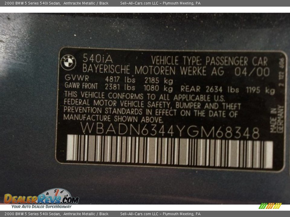 2000 BMW 5 Series 540i Sedan Anthracite Metallic / Black Photo #14
