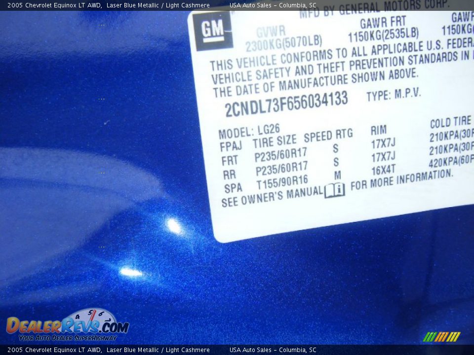 2005 Chevrolet Equinox LT AWD Laser Blue Metallic / Light Cashmere Photo #22