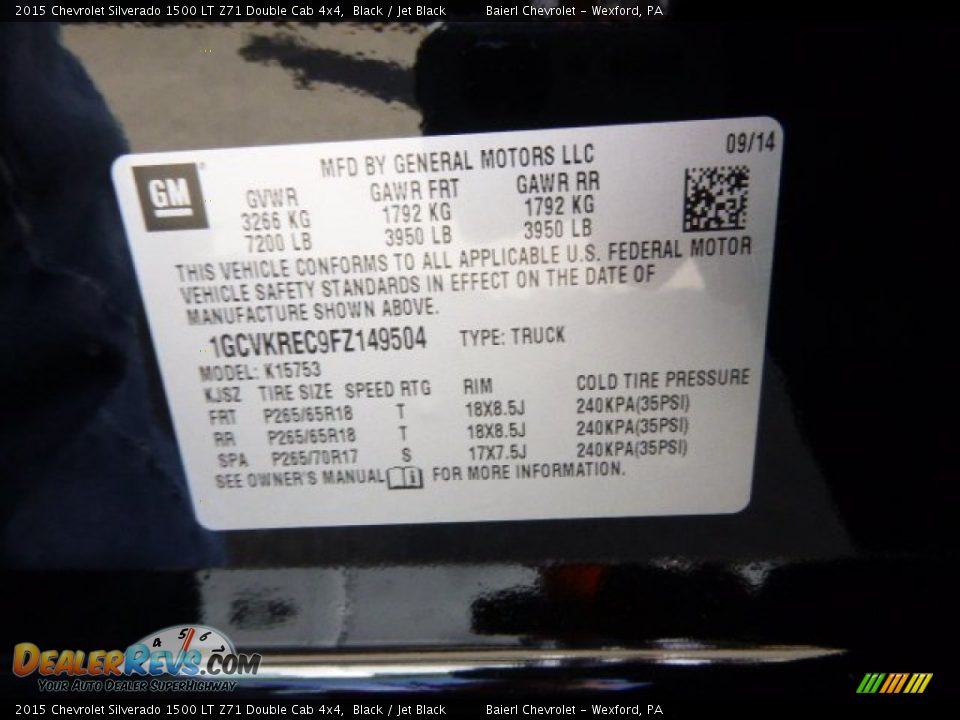 2015 Chevrolet Silverado 1500 LT Z71 Double Cab 4x4 Black / Jet Black Photo #20