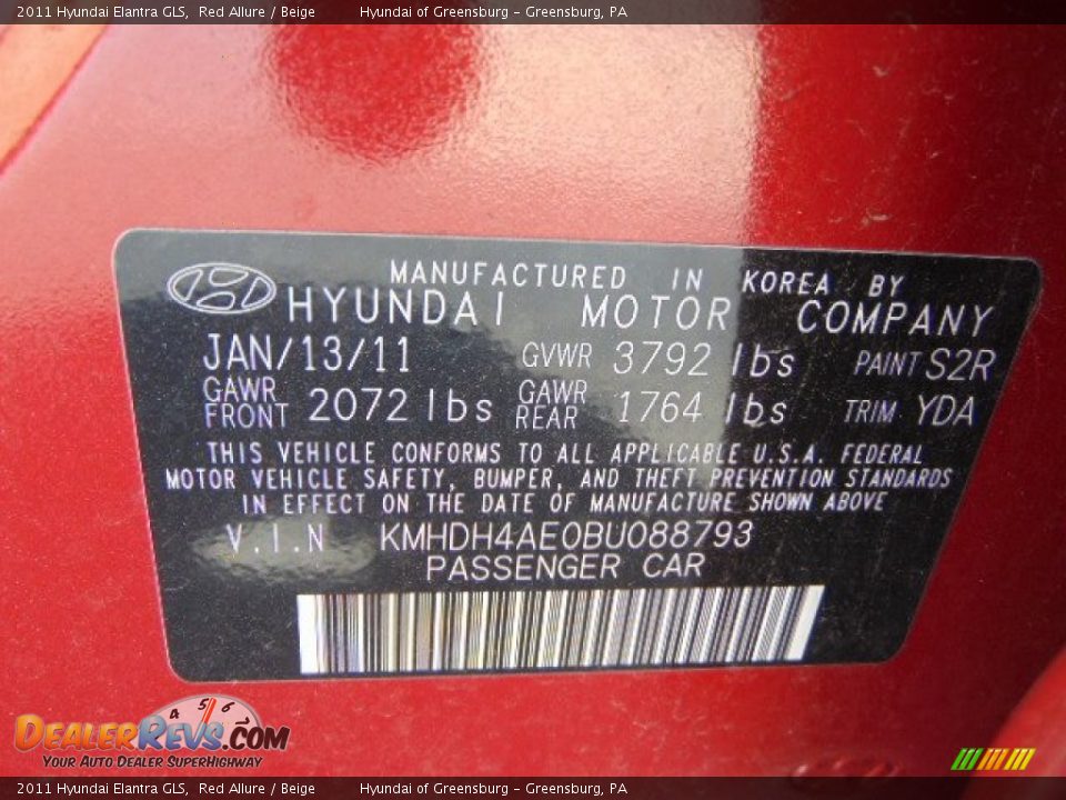 2011 Hyundai Elantra GLS Red Allure / Beige Photo #24