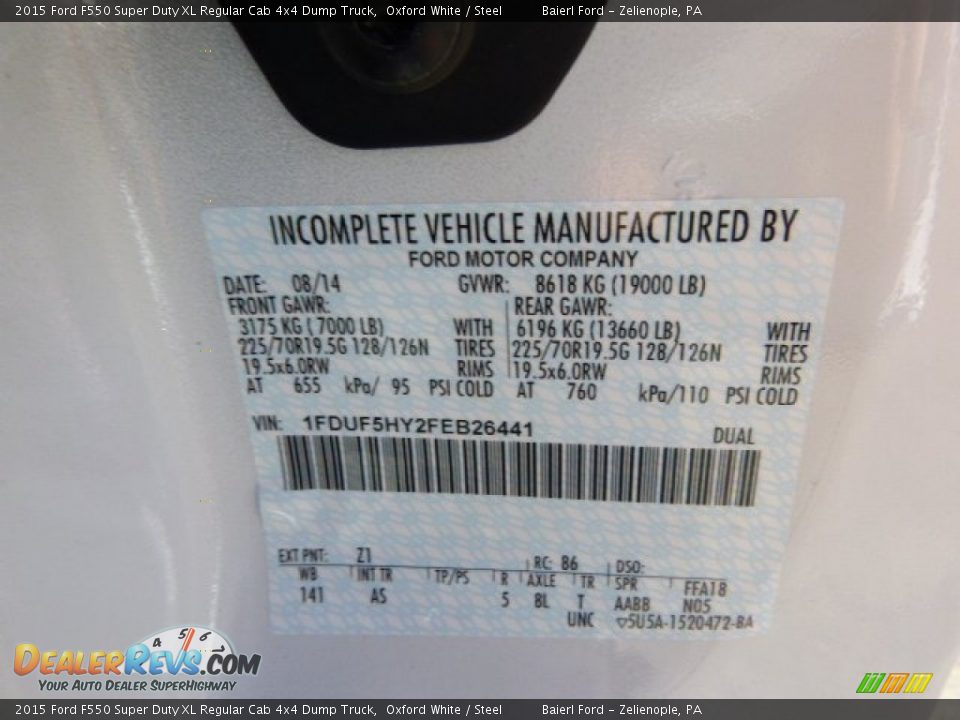 2015 Ford F550 Super Duty XL Regular Cab 4x4 Dump Truck Oxford White / Steel Photo #20