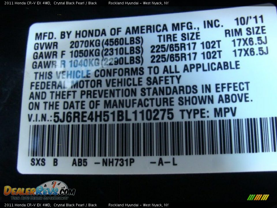 2011 Honda CR-V EX 4WD Crystal Black Pearl / Black Photo #30