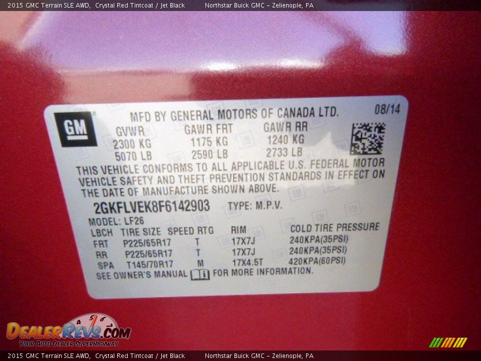 2015 GMC Terrain SLE AWD Crystal Red Tintcoat / Jet Black Photo #20