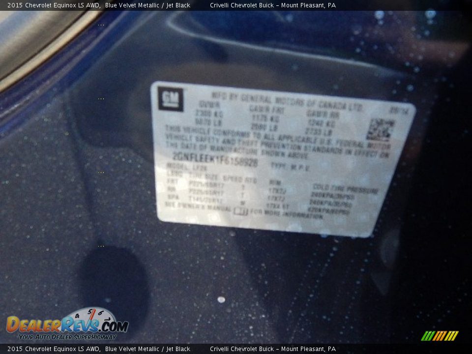 2015 Chevrolet Equinox LS AWD Blue Velvet Metallic / Jet Black Photo #20