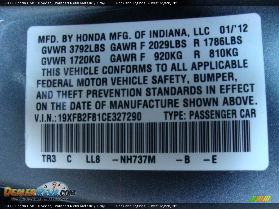 2012 Honda Civic EX Sedan Polished Metal Metallic / Gray Photo #31